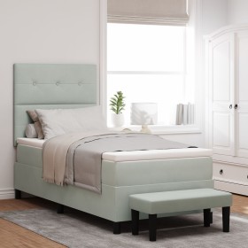 Cama Box Spring con Colchón y Banco Gris Claro 100x200 cm Terciopelo by , Beds and slatted bases - Ref: Foro24-3344492, Price...