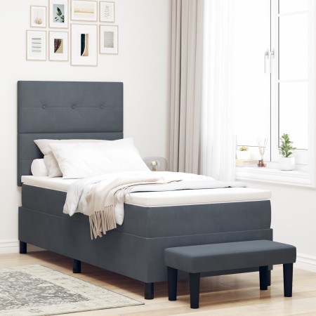 Cama con Box Spring con Colchón y Banco Gris Oscuro 100x200 cm Terciopelo von , Betten und Lattenroste - Ref: Foro24-3344493,...