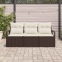 Conjunto de sofá de jardín 3 pcs Marrón Poliratán