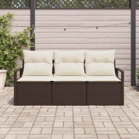Conjunto de sofá de jardín 3 pcs Marrón Poliratán