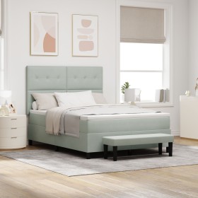 Cama con Box Spring con Colchón y Banco Gris Claro 140x190 cm Terciopelo by , Beds and slatted bases - Ref: Foro24-3344510, P...