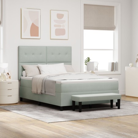Cama con Box Spring con Colchón y Banco Gris Claro 140x190 cm Terciopelo by , Beds and slatted bases - Ref: Foro24-3344510, P...
