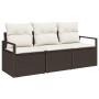 Conjunto de sofá de jardín 3 pcs Marrón Poliratán