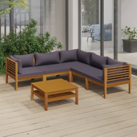 Muebles de jardín 6 pzas cojines madera maciza de acacia