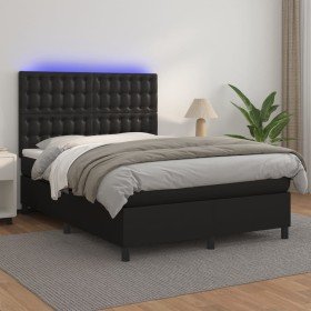 Cama box spring colchón y LED cuero sintético negro 140x200 cm en Camas y somieres | Comprar online en Foro24
