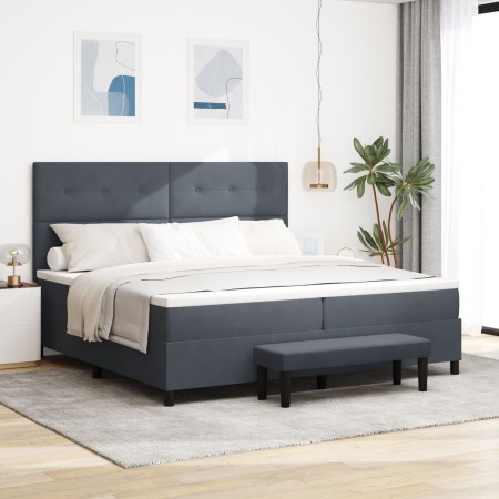 Cama con Base de Resortes de con Colchón & Banco Gris Oscuro 200x200 cm Terciopelo by , Beds and slatted bases - Ref: Foro24-...