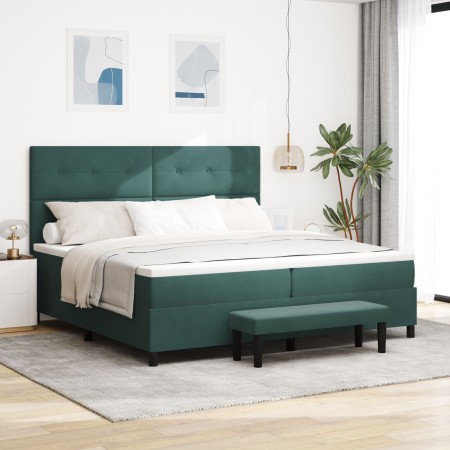 Cama con Base con Colchón y Banco Verde Oscuro 200x200 cm Terciopelo | Foro24.es | Tu tienda online para hogar, jardín y más Foro24.es