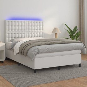 Cama box spring colchón y LED cuero sintético blanco 140x200 cm en Camas y somieres | Comprar online en Foro24