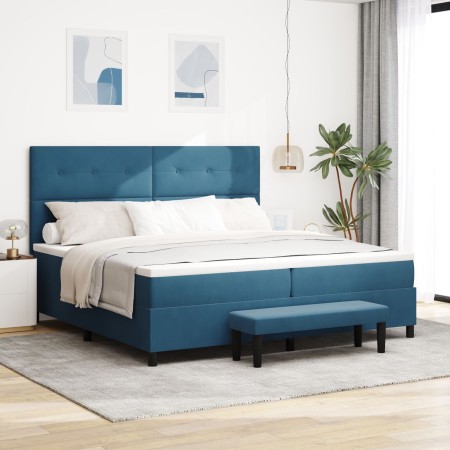 Cama con Base con Colchón y Banco Azul Oscuro 200x200 cm Terciopelo by , Beds and slatted bases - Ref: Foro24-3344538, Price:...