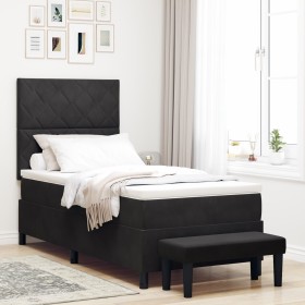 Cama con Base de Resortes y Colchón y Banco Negro