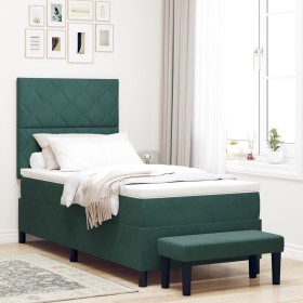Cama con Base con Colchón y Banco Verde Oscuro