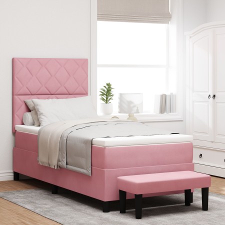 Cama Box Spring Rosa con Colchón y Banco 90x190 cm Terciopelo von , Betten und Lattenroste - Ref: Foro24-3344551, Preis: 370,...