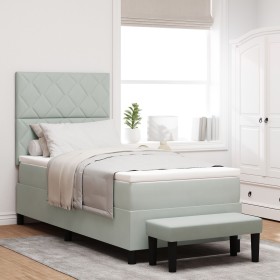 Cama con Somier con Colchón y Banco Gris Claro