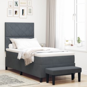 Cama con Estructura con Colchón y Banco Gris