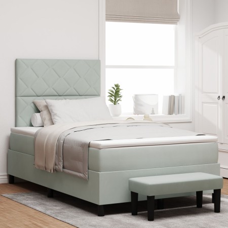 Cama Tapizada con Colchón y Banco Gris Claro 120x200 cm Terciopelo | Foro24.es | Tu tienda online para hogar, jardín y más Foro24.es