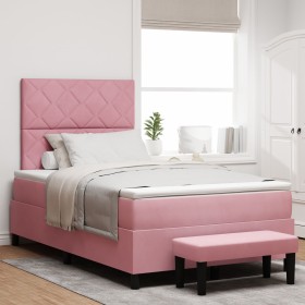 Cama Box Spring con Colchón y Banco Rosa 120x200