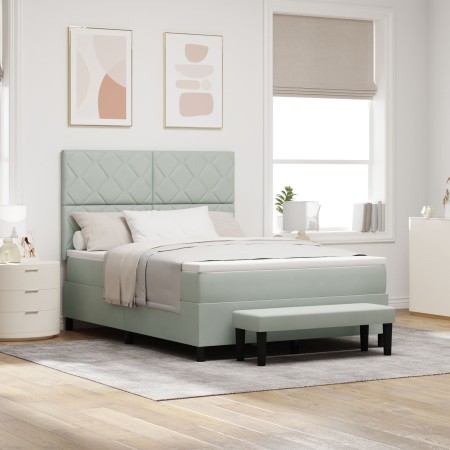 Cama con Base con Colchón y Banco Gris Claro 160x200 cm Terciopelo by , Beds and slatted bases - Ref: Foro24-3344588, Price: ...