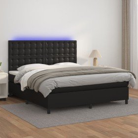 Cama box spring colchón y LED cuero sintético negro 160x200 cm Cama box spring colchón y LED cuero sintético negro 160x200 cm