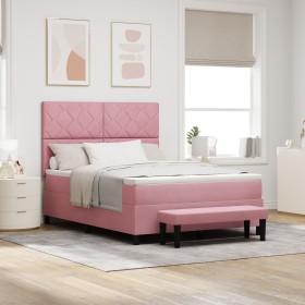 Cama con Base con Colchón y Banco Rosa 160x200 cm Terciopelo by , Beds and slatted bases - Ref: Foro24-3344593, Price: 598,43...