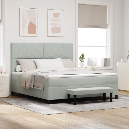 Cama Box Spring con colchón y banco Gris Claro 180x200 cm Velours by , Beds and slatted bases - Ref: Foro24-3344594, Price: 6...