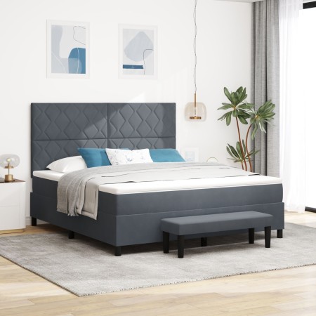 Cama con somier con colchón y banco gris oscuro 180x200 cm de terciopelo | Foro24.es | Tu tienda online para hogar, jardín y más Foro24.es