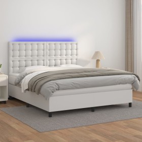 Cama box spring colchón y LED cuero sintético blanco 160x200 cm Cama box spring colchón y LED cuero sintético blanco 160x200 cm
