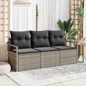 Conjunto de sofá de jardín 3 pcs Gris Poliratán