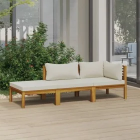 3-piece solid acacia wood garden furniture set with cream cushions by vidaXL, Garden sets - Ref: Foro24-3086953, Price: 449,1...