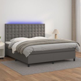 Cama box spring colchón y LED cuero sintético gris 180x200 cm en Camas y somieres | Comprar online en Foro24