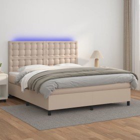 Cama box spring colchón LED cuero sintético capuchino 180x200cm Cama box spring colchón LED cuero sintético capuchino 180x200cm