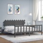 Gray solid wood bed frame with headboard 200x200 cm by vidaXL, Beds and slatted bases - Ref: Foro24-3193488, Price: 174,71 €,...