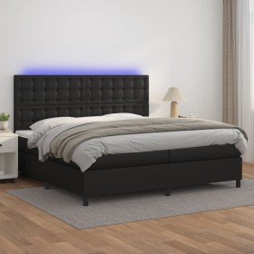 Cama box spring colchón y LED cuero sintético negro 200x200 cm en Camas y somieres | Comprar online en Foro24