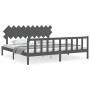 Gray solid wood bed frame with headboard 200x200 cm by vidaXL, Beds and slatted bases - Ref: Foro24-3193488, Price: 174,71 €,...