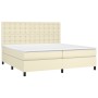Cama box spring colchón y LED cuero sintético crema 200x200 cm