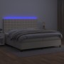 Cama box spring colchón y LED cuero sintético crema 200x200 cm