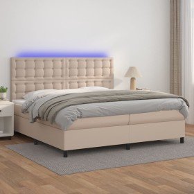 Cama box spring colchón LED cuero sintético capuchino 200x200cm Cama box spring colchón LED cuero sintético capuchino 200x200cm