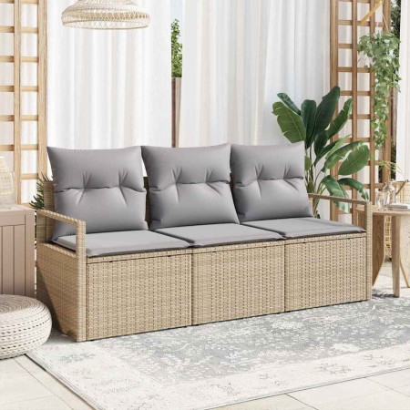 Conjunto de sofá de jardín 3 pcs Beige Poliratán