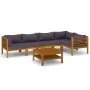 Muebles de jardín 6 pzas cojines madera maciza de acacia de vidaXL, Conjuntos de jardín - Ref: Foro24-3086918, Precio: 745,60...