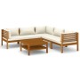 Muebles de jardín 6 pzas cojines crema madera maciza de acacia