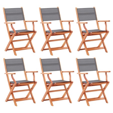 Folding garden chairs 6 pcs eucalyptus wood gray textilene by vidaXL, Garden chairs - Ref: Foro24-3086964, Price: 415,72 €, D...