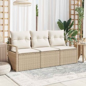 Conjunto de sofá de jardín 3 pcs Beige Poliratán