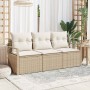 Conjunto de sofá de jardín 3 pcs Beige Poliratán
