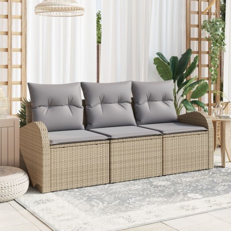 Conjunto de Sofá de Jardín de 3 Piezas con Cojines Beige de Polirratán | Foro24.es | Tu tienda online para hogar, jardín y más Foro24.es