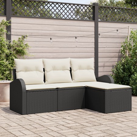 Conjunto de Sofá de Jardín de 4 Piezas con Cojines Negro Ratán Impermeable | Foro24.es | Tu tienda online para hogar, jardín y más Foro24.es