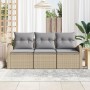 Conjunto de Sofá de Jardín de 3 Piezas con Cojines Beige de Polirratán | Foro24.es | Tu tienda online para hogar, jardín y más Foro24.es