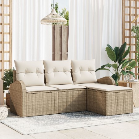 Juego de sofá de jardín de 4 piezas con cojines beige de ratán sintético by , Outdoor sofas - Ref: Foro24-3345991, Price: 271...