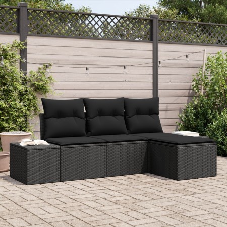 Conjunto de sofá de jardín de 4 piezas con cojines negros de poliratán by , Outdoor sofas - Ref: Foro24-3347013, Price: 279,7...