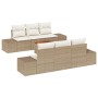 Conjunto de sofá de jardín de 7 piezas con cojines Beige Ratán Poliéster Acacia | Foro24.es | Tu tienda online para hogar, jardín y más Foro24.es