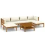 Set de muebles de jardín 7 pzas con cojín crema acacia maciza de vidaXL, Conjuntos de jardín - Ref: Foro24-3086946, Precio: 9...