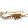 Set de muebles de jardín 7 pzas con cojín crema acacia maciza de vidaXL, Conjuntos de jardín - Ref: Foro24-3086946, Precio: 9...